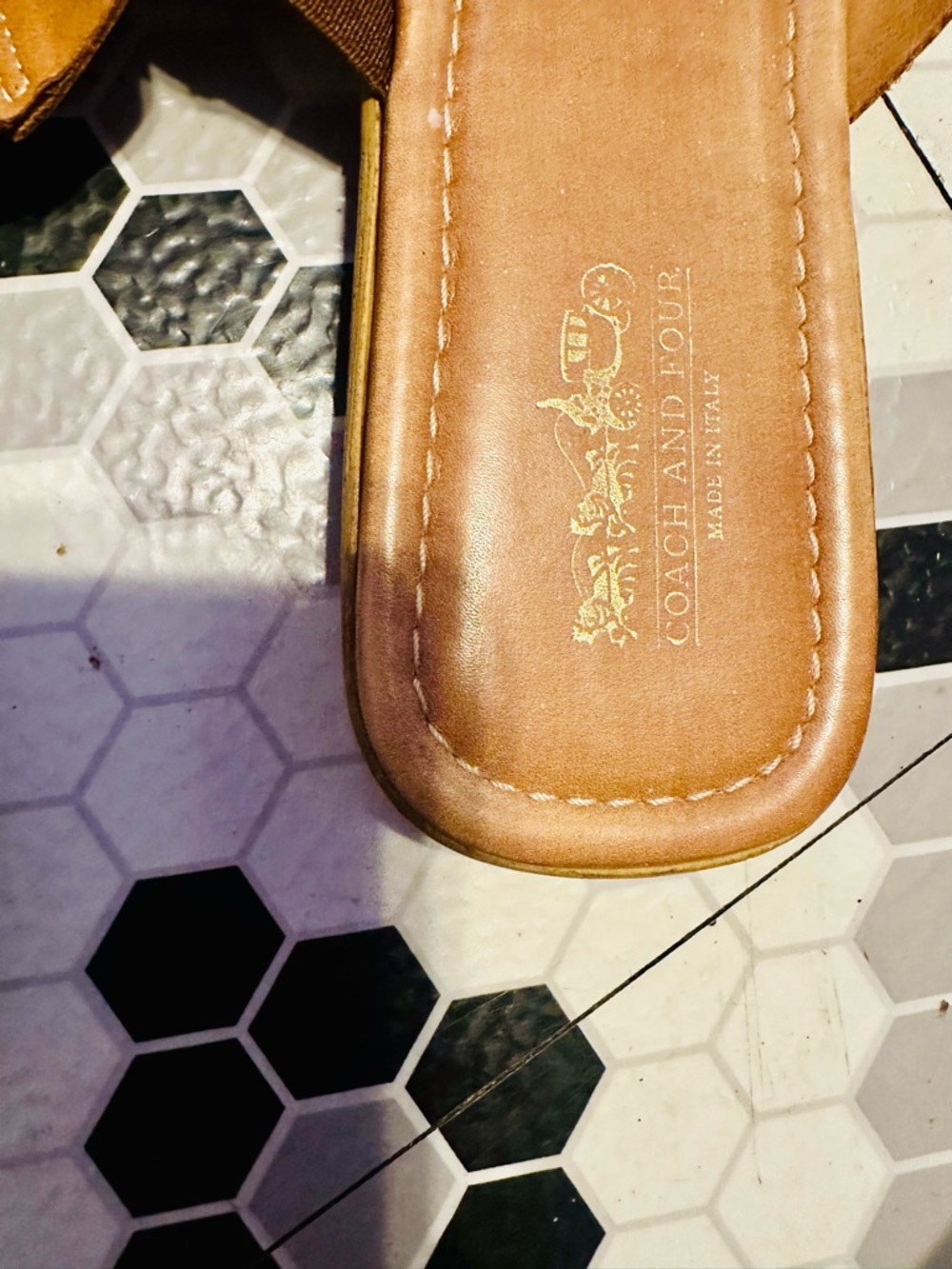 Coach and Four Brown Leather Crossover Slide Sandals - Picture 2 of 3